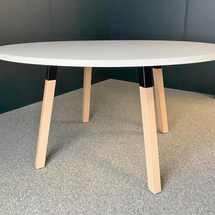 Table ronde pieds bois top blanc D140 cm