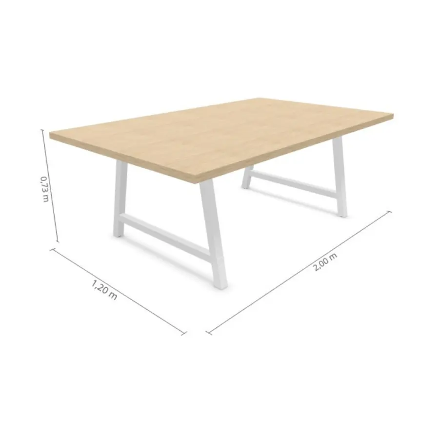 TABLE DE REUNION COHESION - 200 x 120 - plateau bois piètement blanc