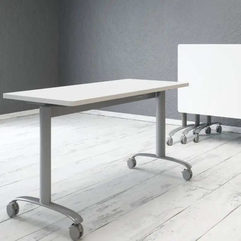 TABLE ABATTANTE SOLUTION - 140 x 70 - Plateau blanc piètement aluminium